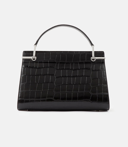 Croc-effect Leather Top Handle Bag