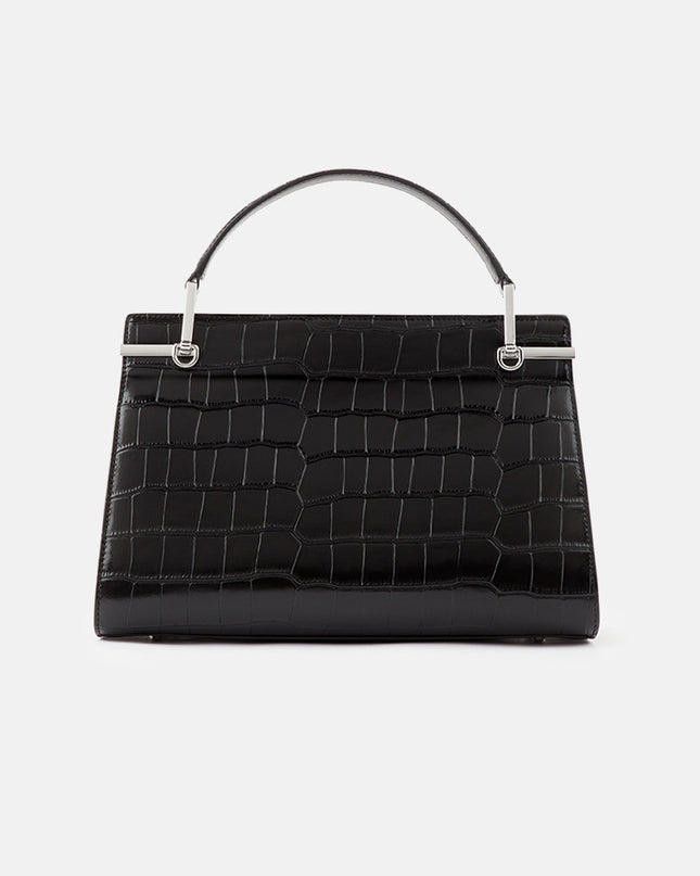 Croc-effect Leather Top Handle Bag