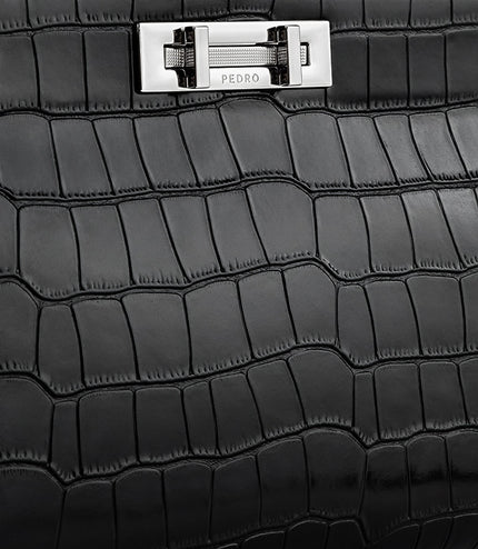 Croc-effect Leather Top Handle Bag