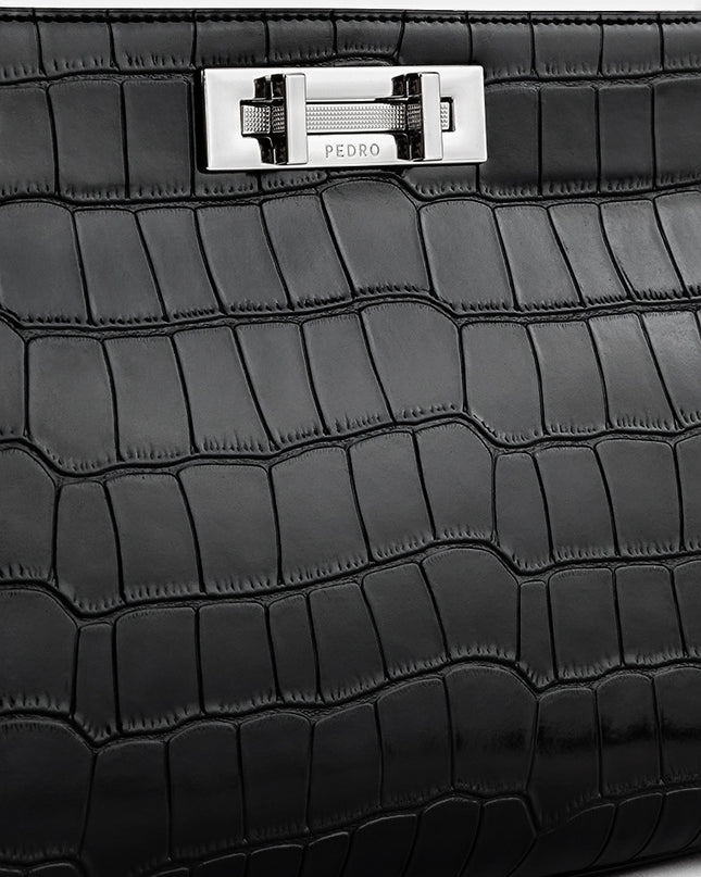 Croc-effect Leather Top Handle Bag