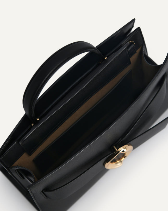 Structured Leather Top Handle Bag