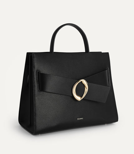 Structured Leather Top Handle Bag