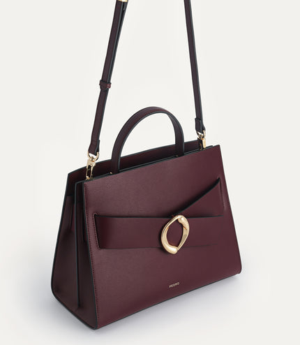 Structured Leather Top Handle Bag