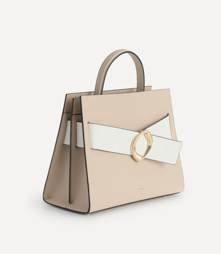 Structured Leather Top Handle Bag
