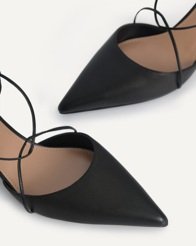 Leather Pointed Heels with Crisscross Straps