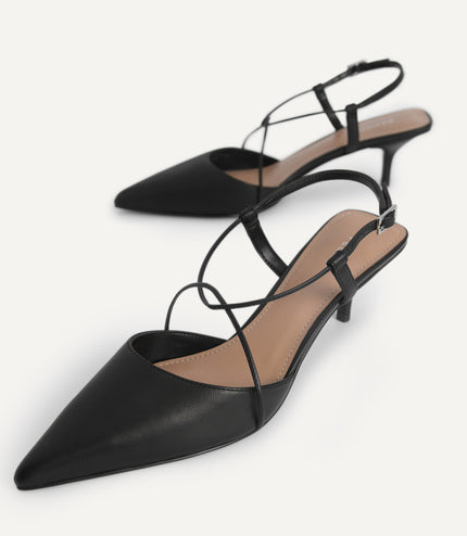Leather Pointed Heels with Crisscross Straps