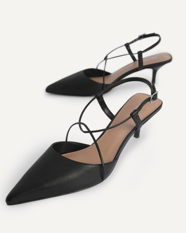 Leather Pointed Heels with Crisscross Straps