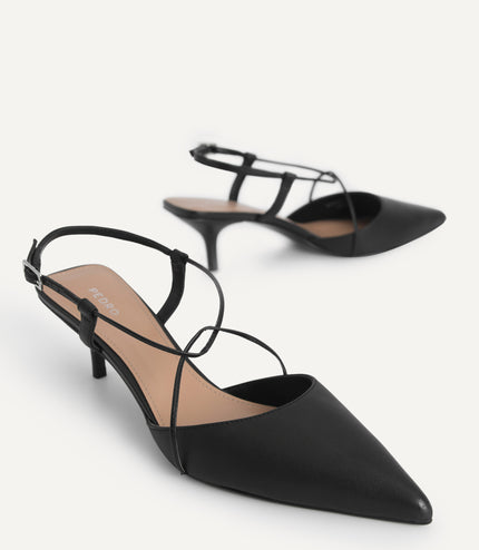 Leather Pointed Heels with Crisscross Straps