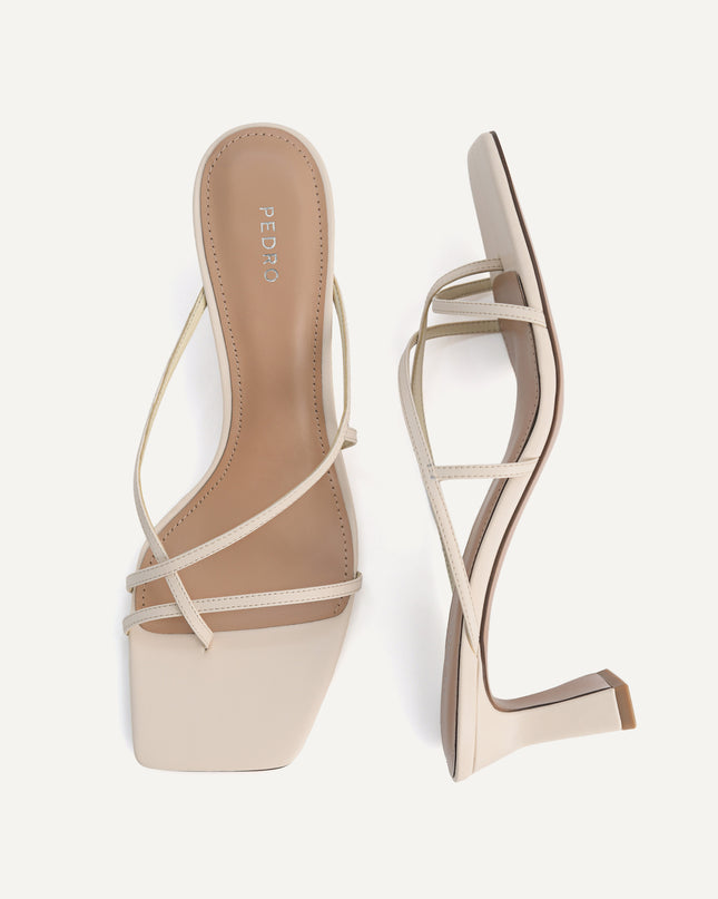 Strappy Toe Loop Heeled Sandals - Beige