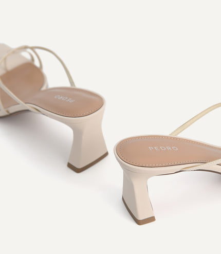Strappy Toe Loop Heeled Sandals - Beige