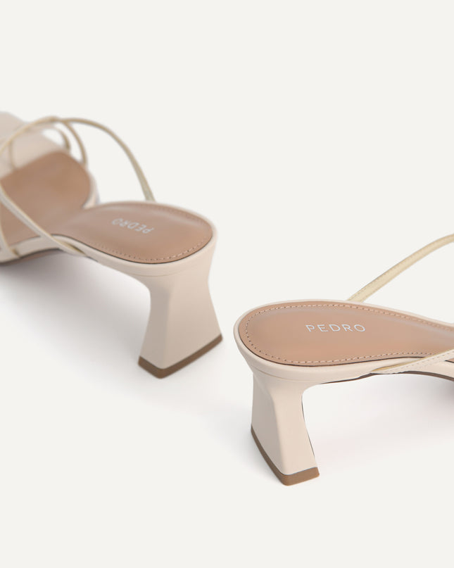 Strappy Toe Loop Heeled Sandals - Beige