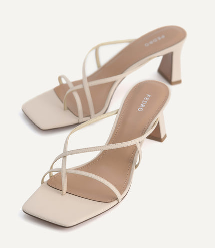 Strappy Toe Loop Heeled Sandals - Beige