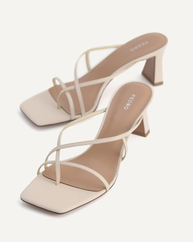 Strappy Toe Loop Heeled Sandals - Beige