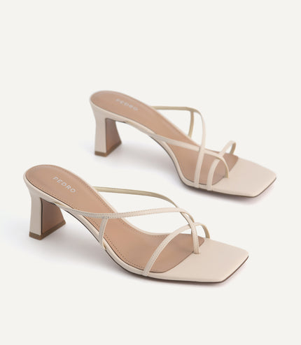 Strappy Toe Loop Heeled Sandals - Beige