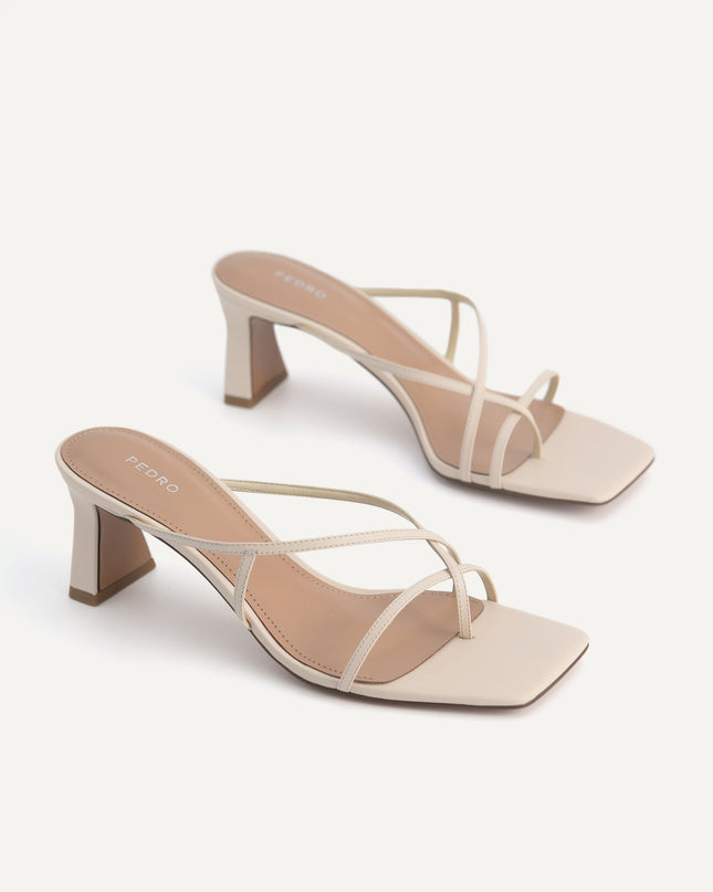 Strappy Toe Loop Heeled Sandals - Beige