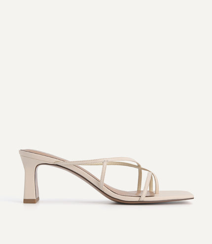 Strappy Toe Loop Heeled Sandals - Beige