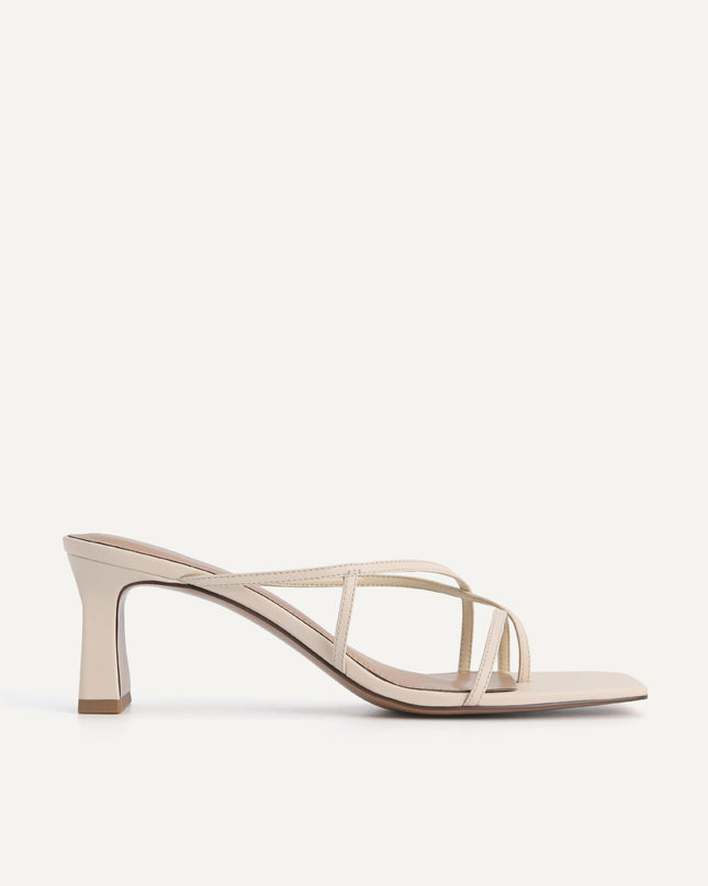 Strappy Toe Loop Heeled Sandals - Beige