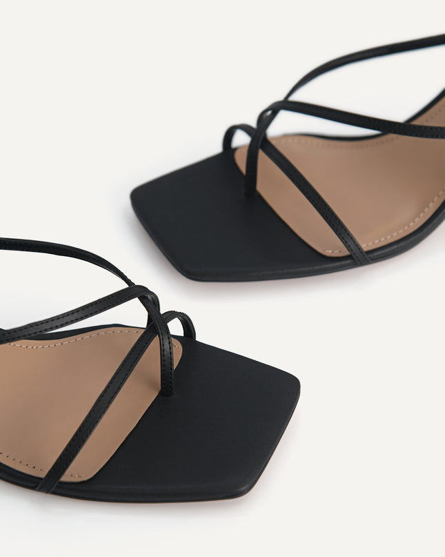 Strappy Toe Loop Heeled Sandals - Black