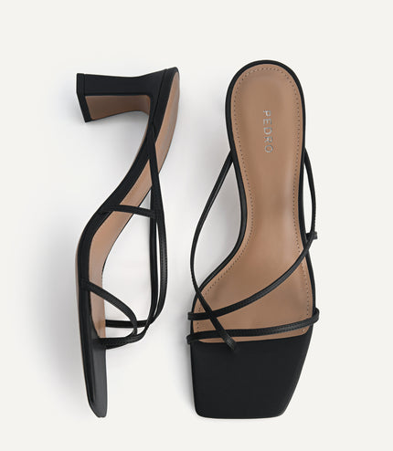 Strappy Toe Loop Heeled Sandals - Black