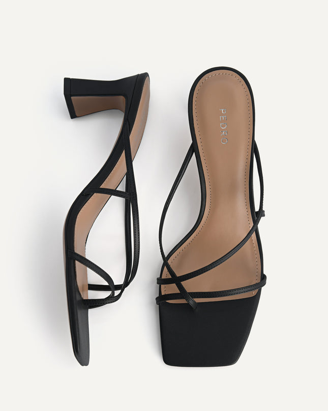 Strappy Toe Loop Heeled Sandals - Black