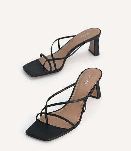 Strappy Toe Loop Heeled Sandals - Black