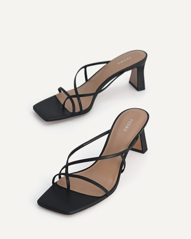 Strappy Toe Loop Heeled Sandals - Black