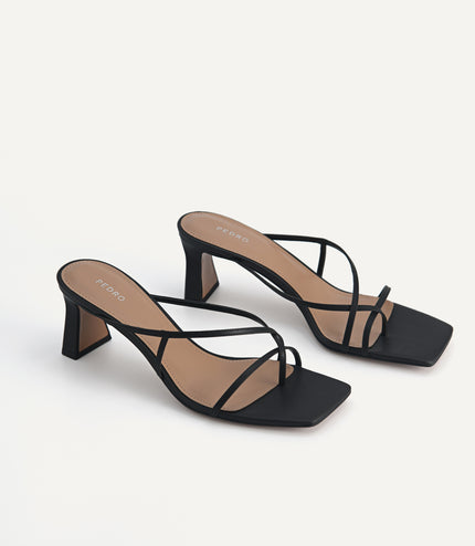 Strappy Toe Loop Heeled Sandals - Black