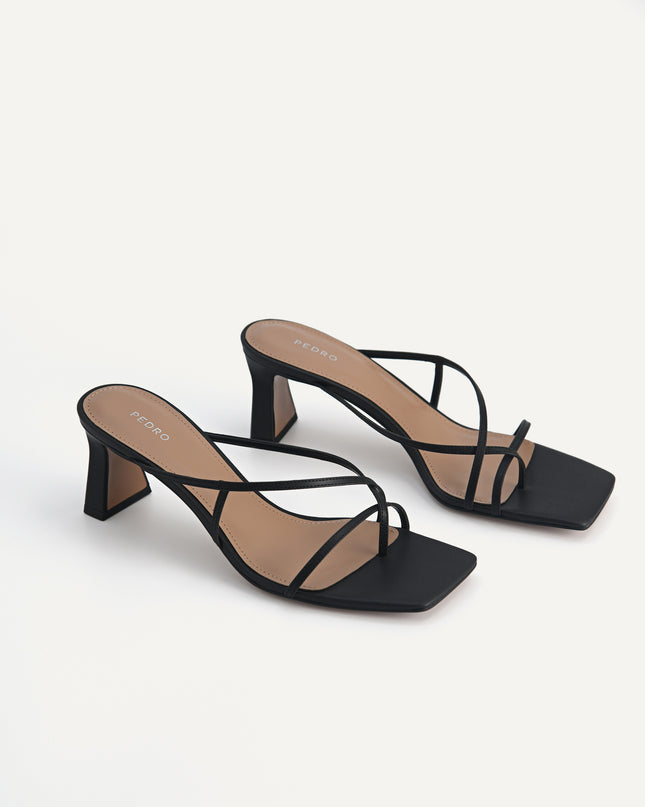 Strappy Toe Loop Heeled Sandals - Black
