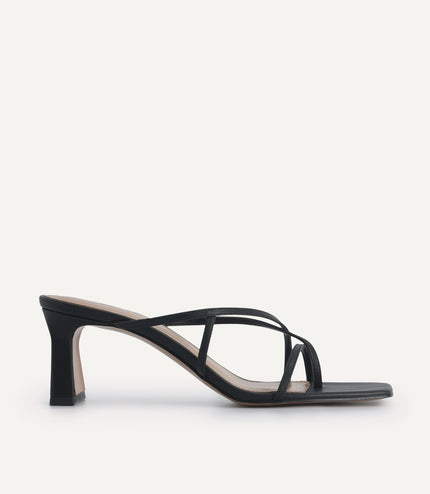 Strappy Toe Loop Heeled Sandals - Black