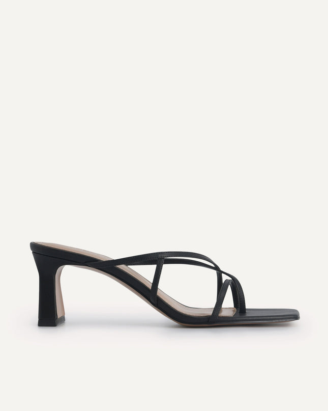Strappy Toe Loop Heeled Sandals - Black