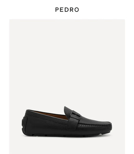 Leather Strap Moccasins - Black