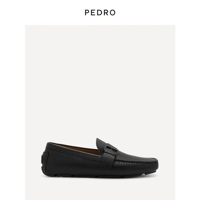 Leather Strap Moccasins - Black