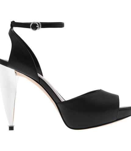 Chrome Heel Leather Ankle Strap Platforms