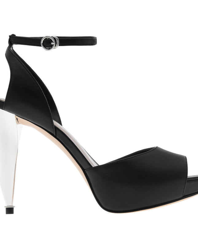 Chrome Heel Leather Ankle Strap Platforms