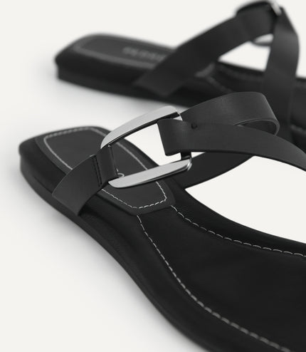 Square-Toe Toe Loop Sandals