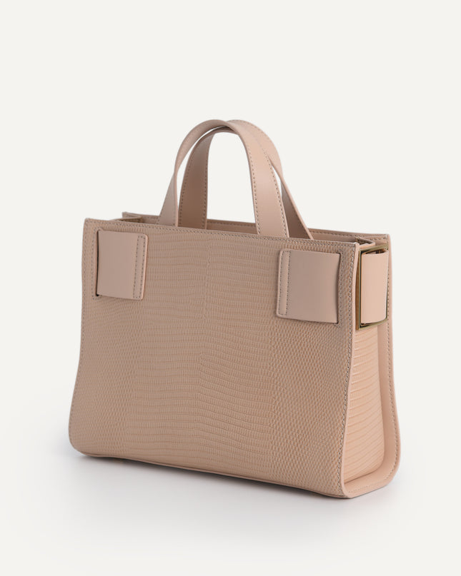 Lizard-Effect Leather Top Handle Bag