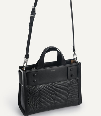 Lizard-Effect Leather Top Handle Bag