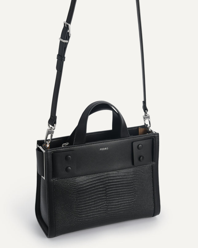 Lizard-Effect Leather Top Handle Bag