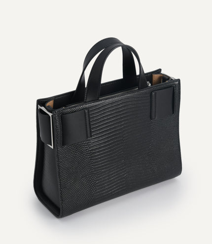 Lizard-Effect Leather Top Handle Bag