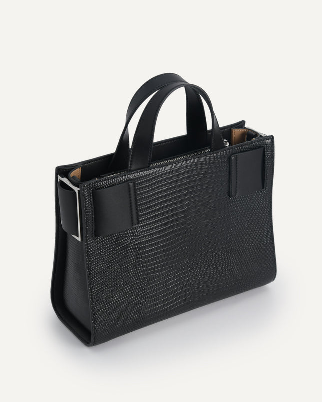 Lizard-Effect Leather Top Handle Bag