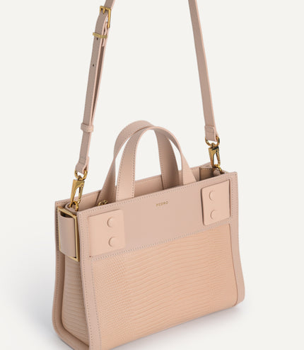 Lizard-Effect Leather Top Handle Bag