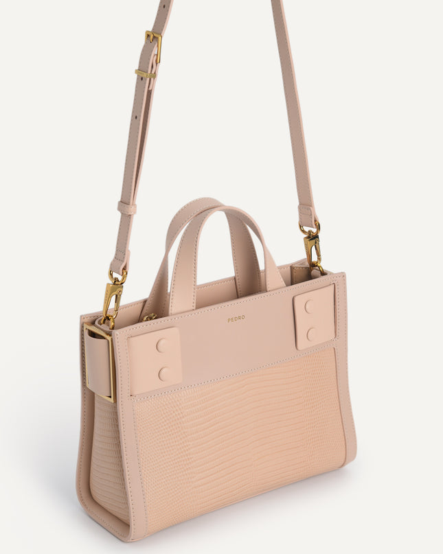 Lizard-Effect Leather Top Handle Bag