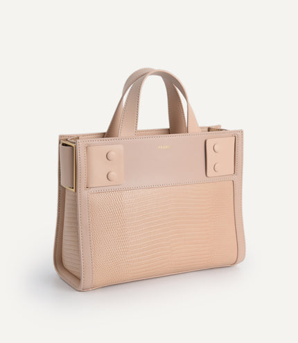 Lizard-Effect Leather Top Handle Bag