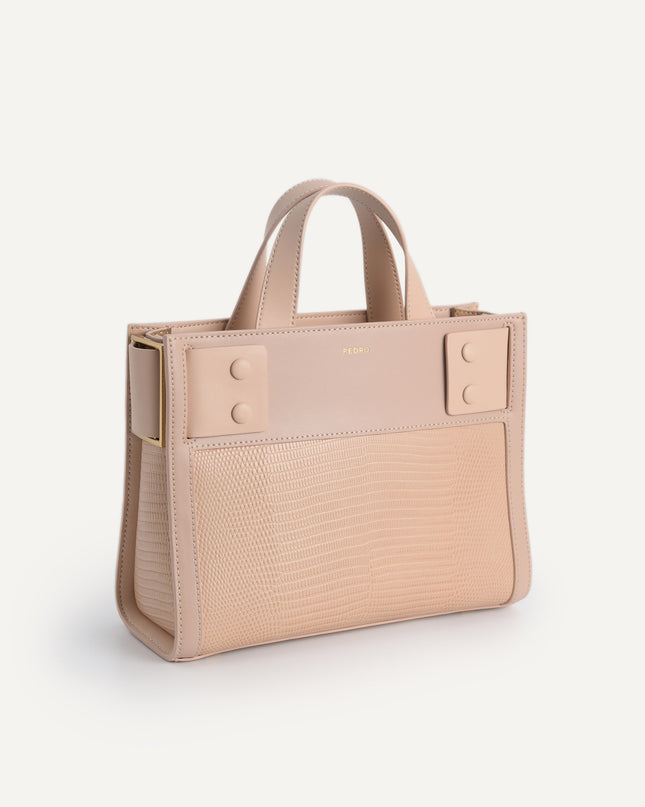 Lizard-Effect Leather Top Handle Bag
