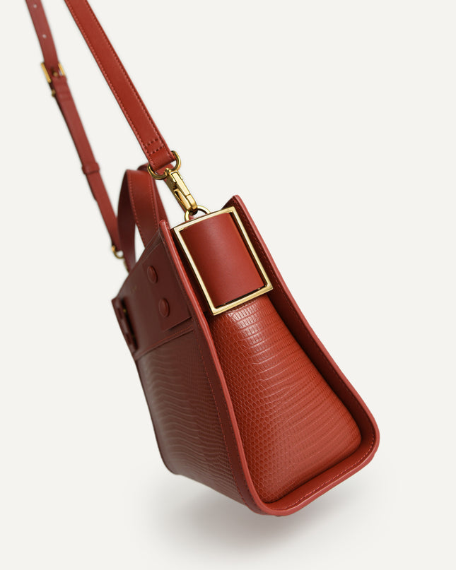 Lizard-Effect Leather Top Handle Bag
