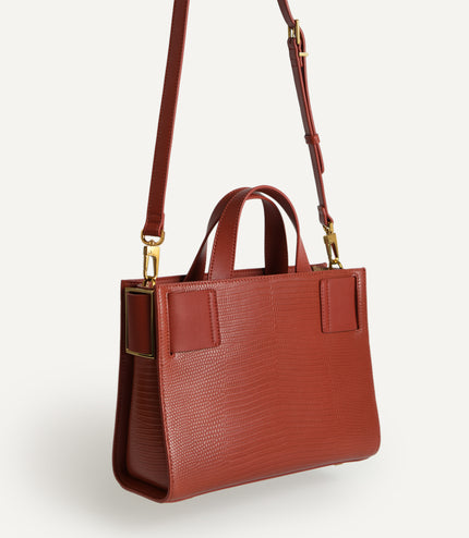 Lizard-Effect Leather Top Handle Bag