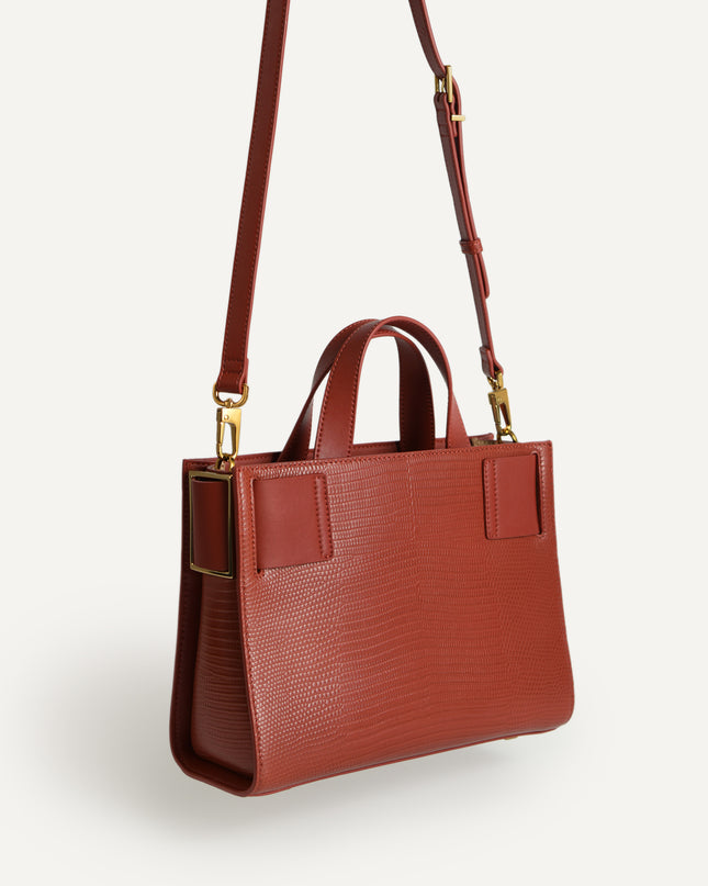 Lizard-Effect Leather Top Handle Bag