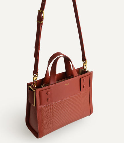 Lizard-Effect Leather Top Handle Bag