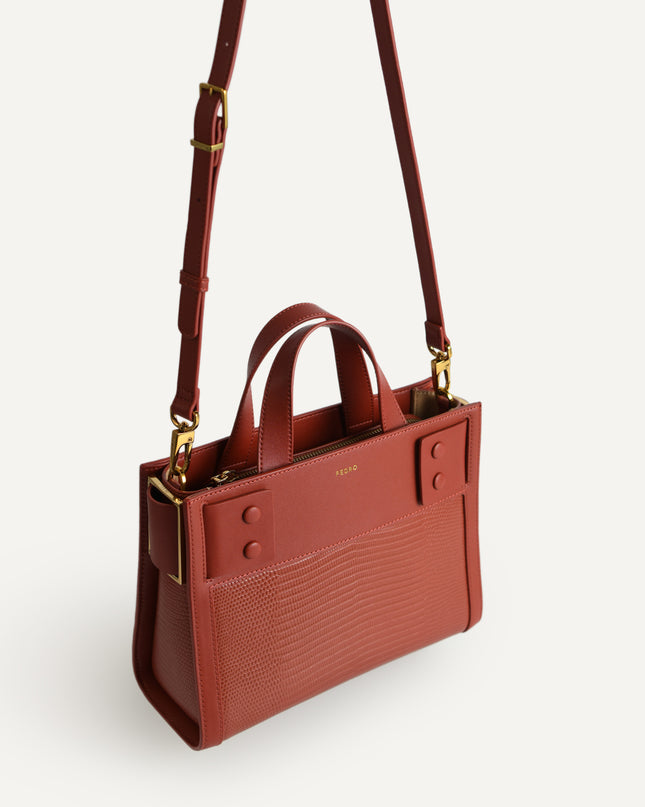 Lizard-Effect Leather Top Handle Bag