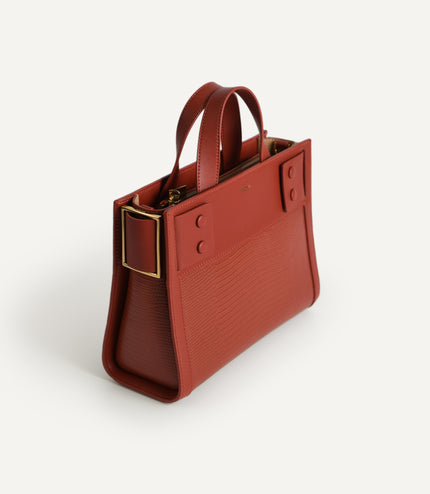 Lizard-Effect Leather Top Handle Bag